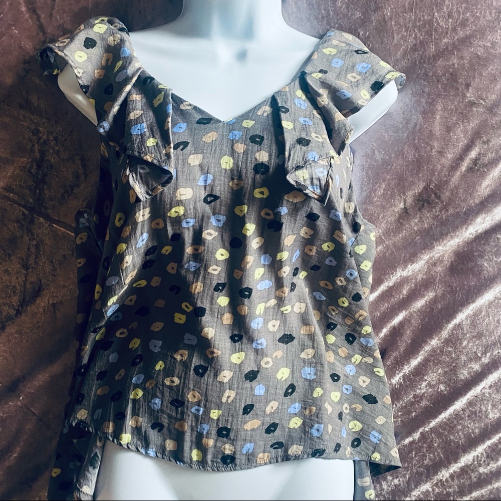 BCBGeneration Grey Sleeveless Polka Dot Blouse